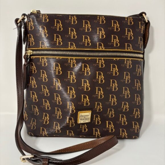 Dooney & Bourke Monogram Canvas with Leather Trim Letter Carrier Crossbody Bag - Picture 1 of 5